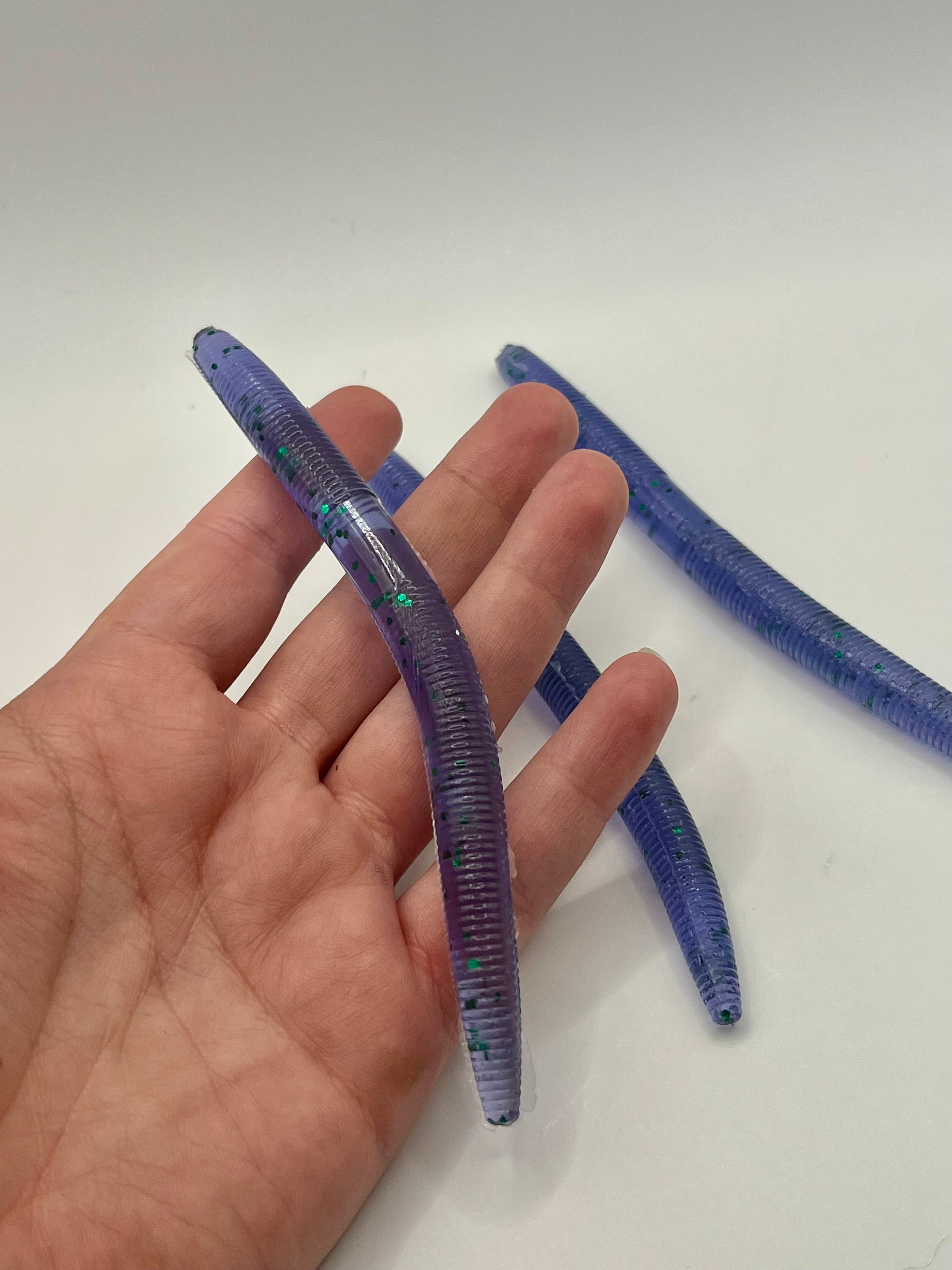 Blue Grape 5in Fishing Worm - 8 Pack Soft Plastic Lures for Enhanced Fishing Trips & Versatile Techniques
