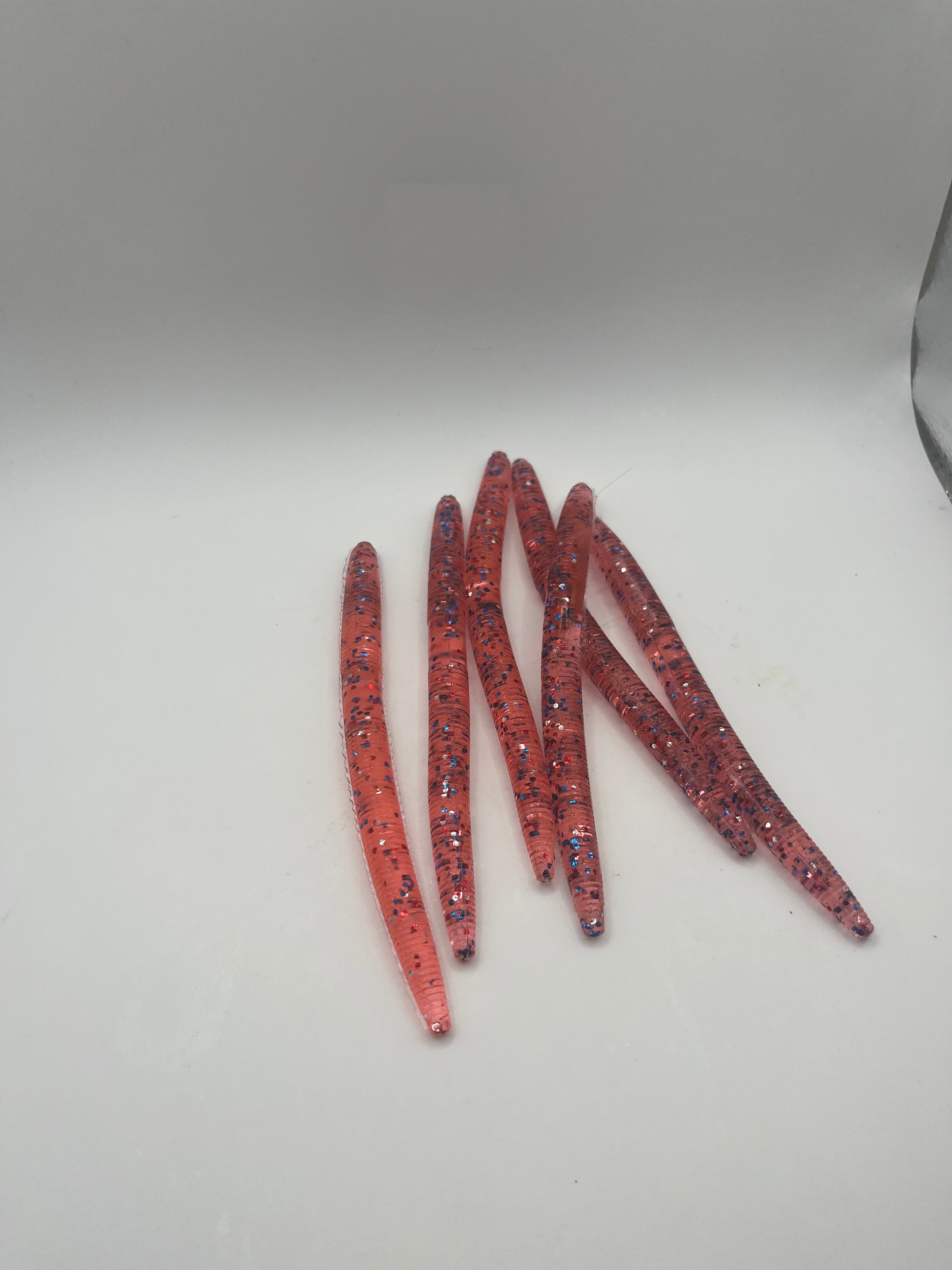Charlie Worms - 5in red white and blue worms - 8 pack