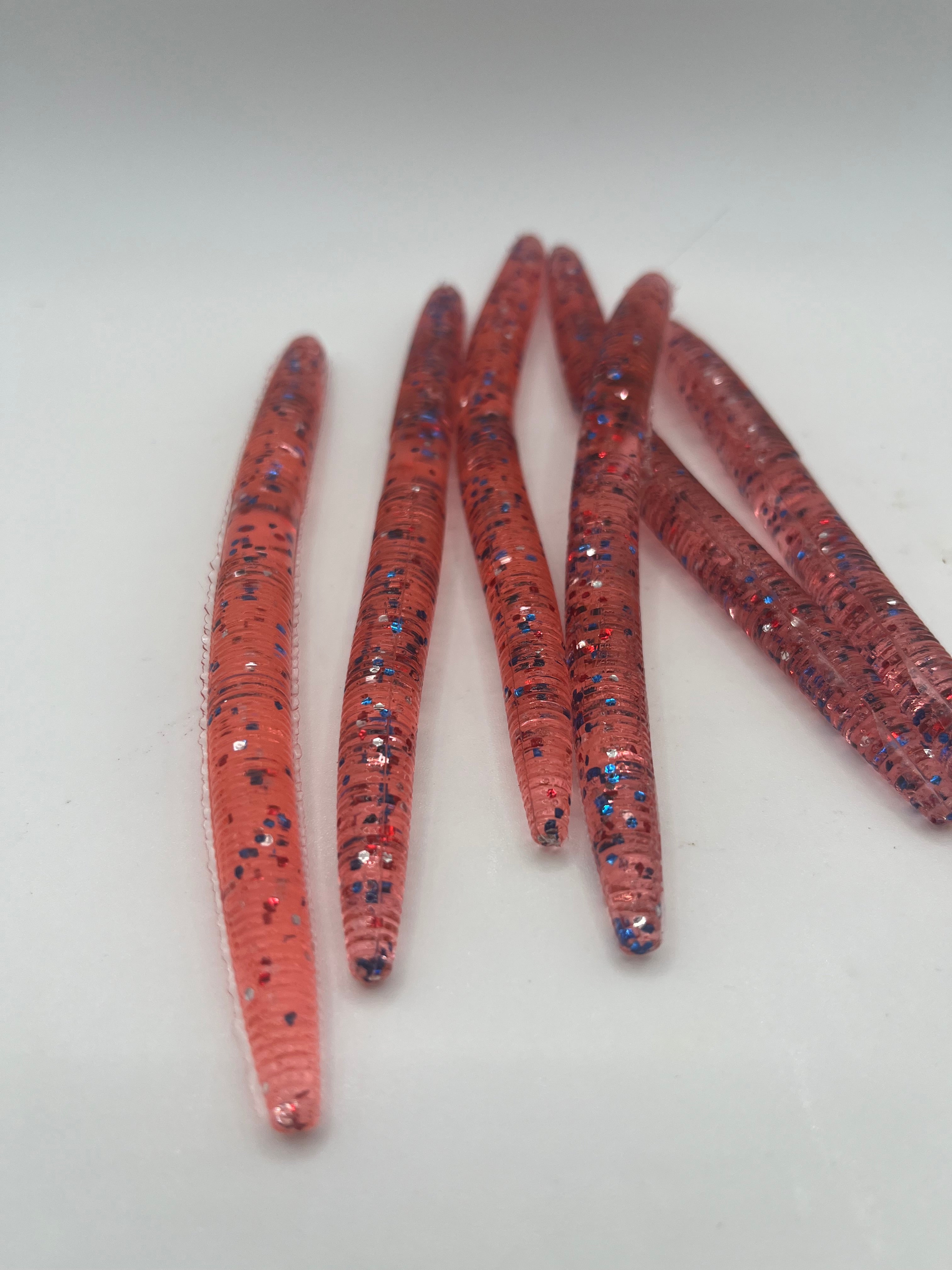 Charlie Worms - 5in red white and blue worms - 8 pack
