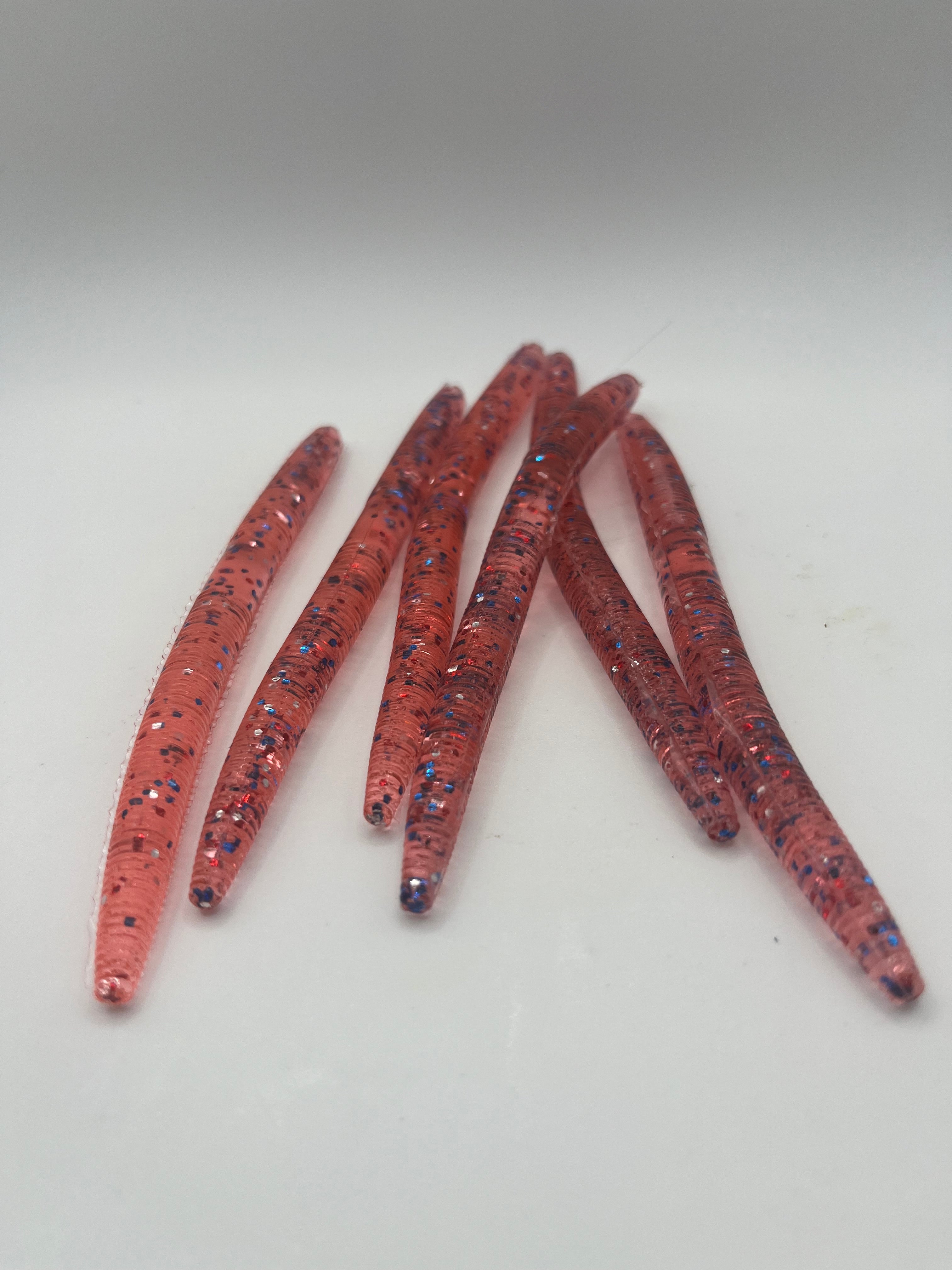 Charlie Worms - 5in red white and blue worms - 8 pack