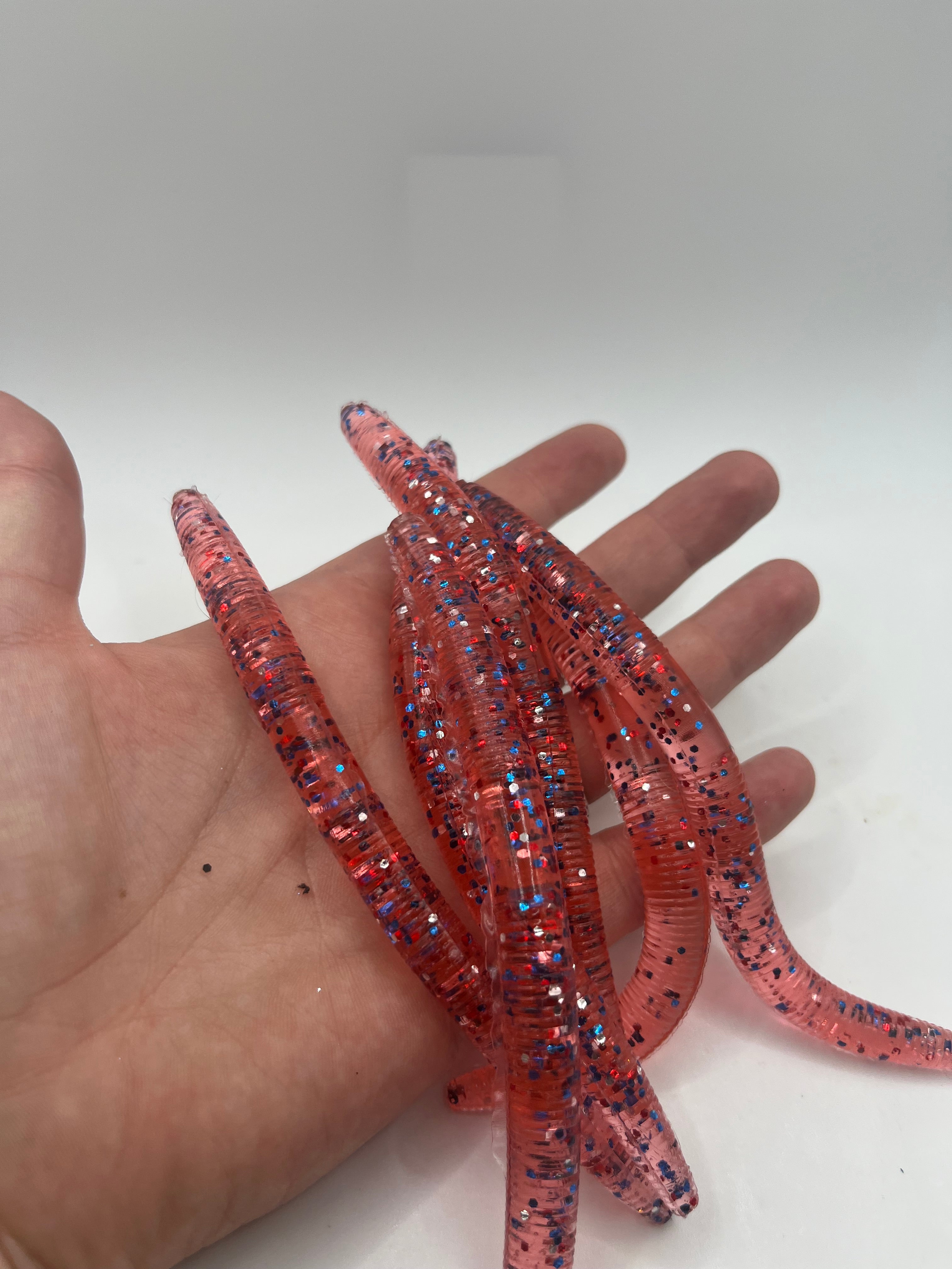 Charlie Worms - 5in red white and blue worms - 8 pack