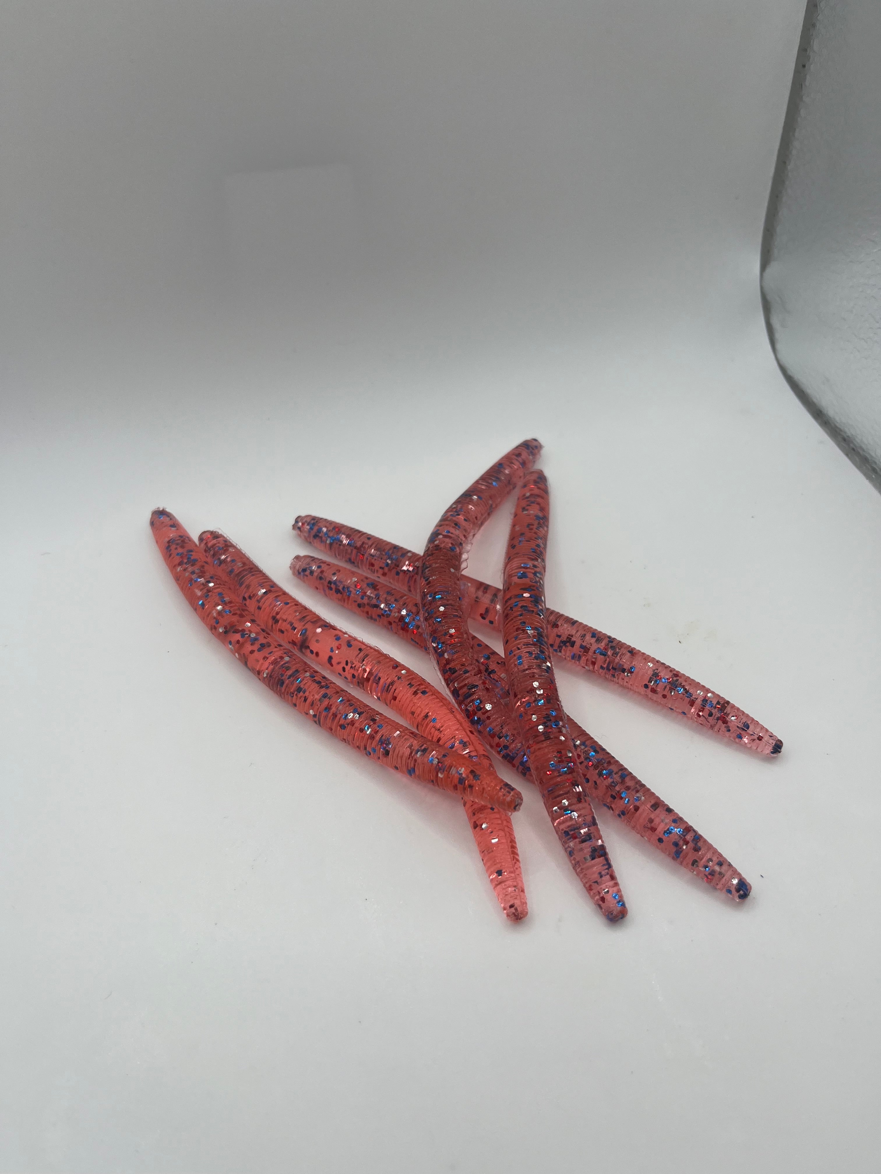 Charlie Worms - 5in red white and blue worms - 8 pack