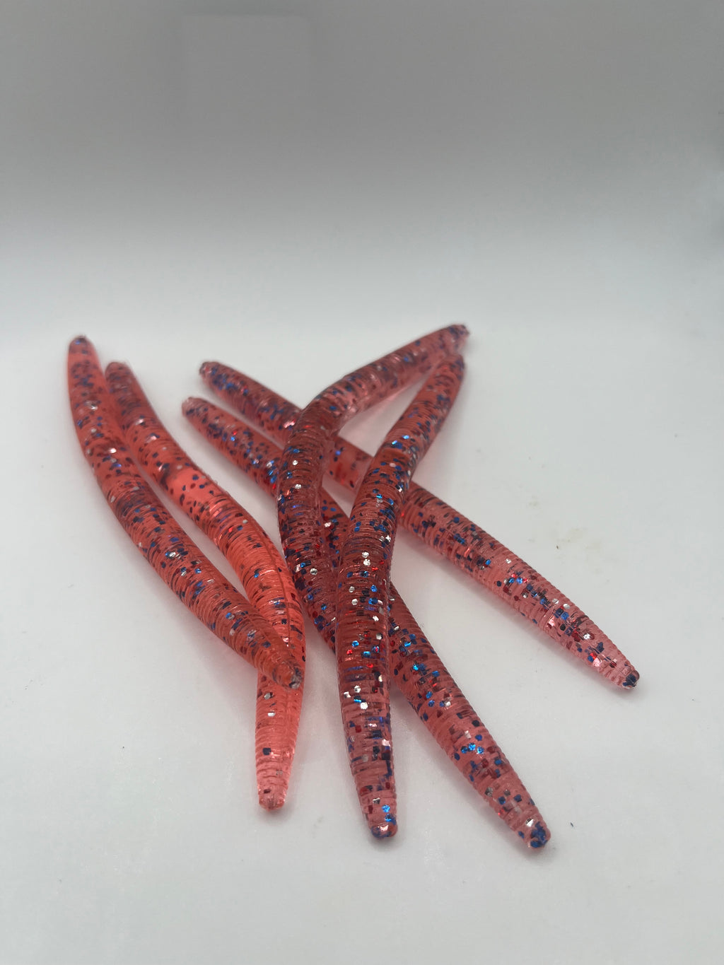 Charlie Worms - 5in red white and blue worms - 8 pack