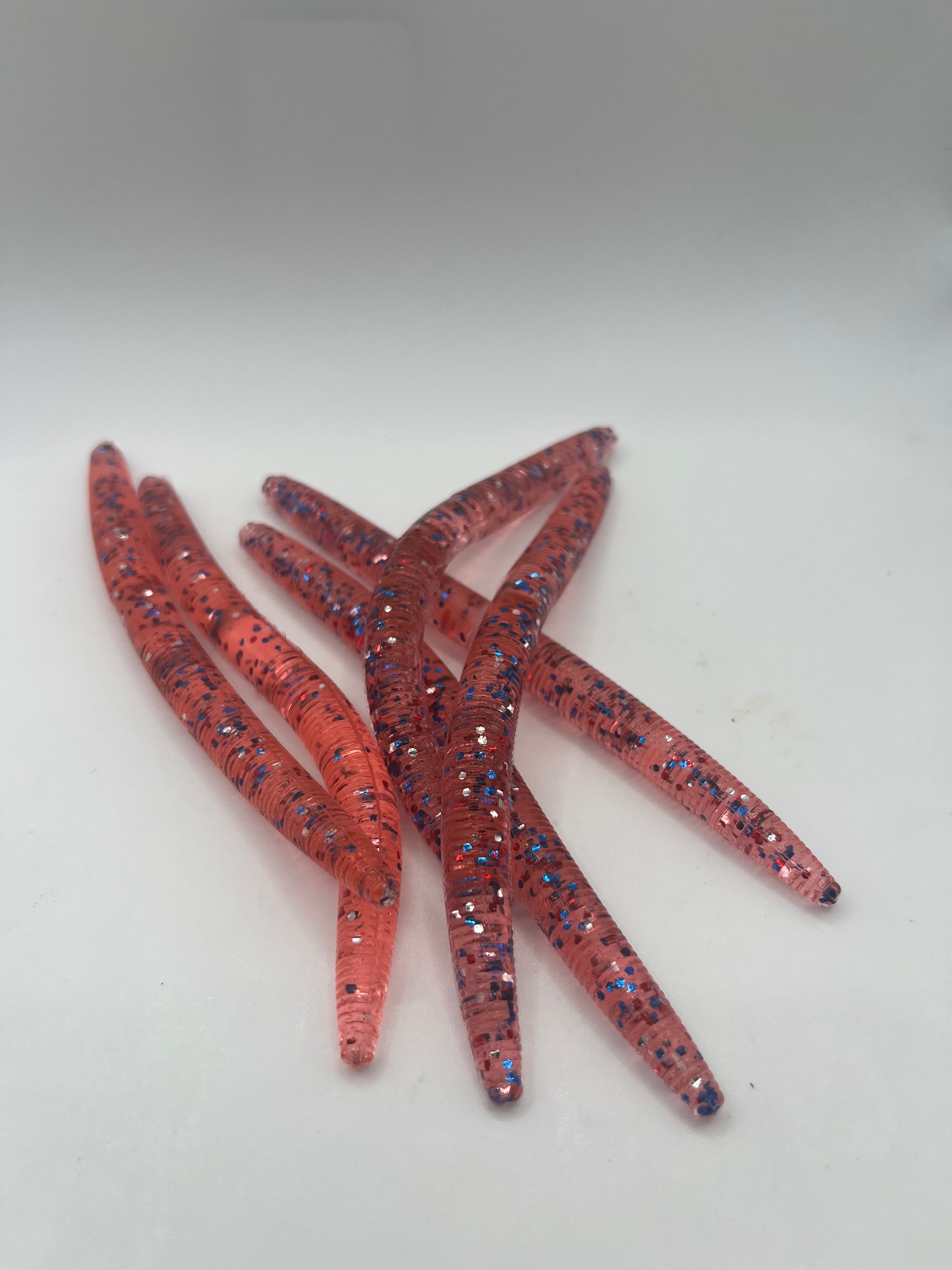 Charlie Worms - 5in red white and blue worms - 8 pack