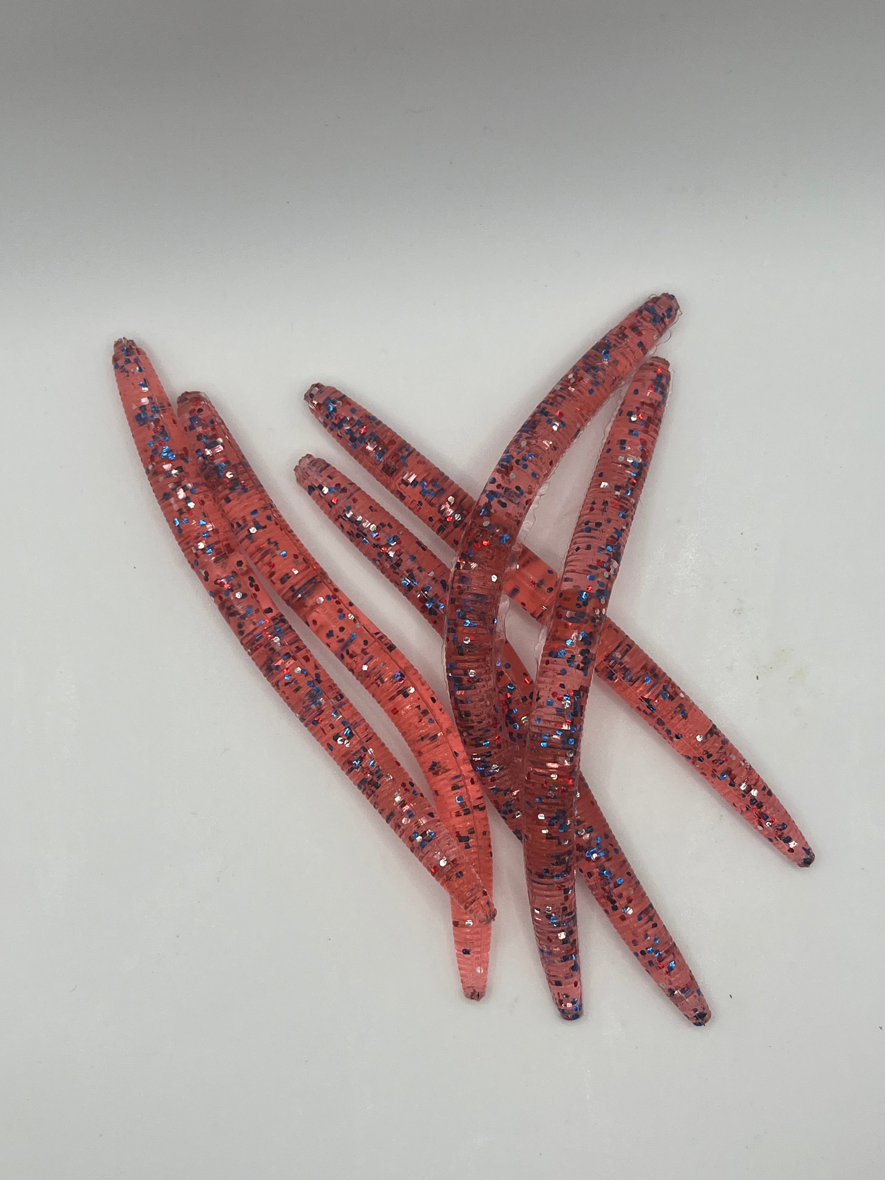 Charlie Worms - 5in red white and blue worms - 8 pack